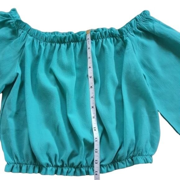 Love J Blue Off the Shoulder Flutter Sleeve Babydoll Top - Picture 4 of 9